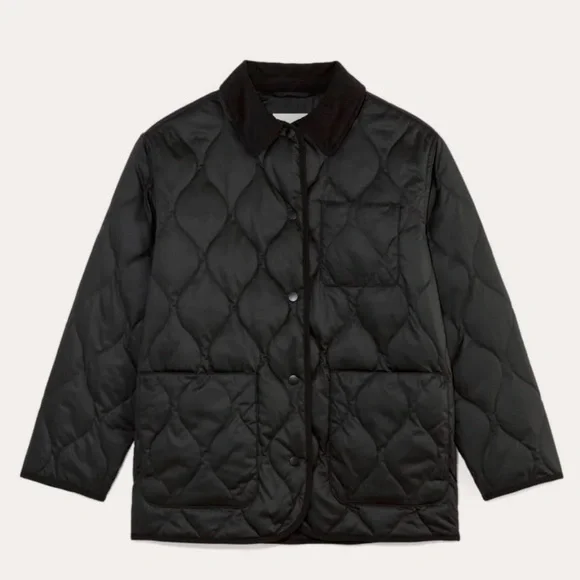 Everlane Quilted Ranch Jacket Chore Barn Corduroy Collar Black Size M - Picture 9 of 9
